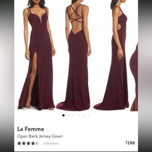 La Femme open back jersey gown size 0